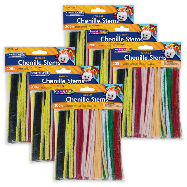 Creativity Regular Stems, Assorted Colors, 6" X 4 Mm, 200 Pieces Per Pack, 6 Packs PACAC720001-6