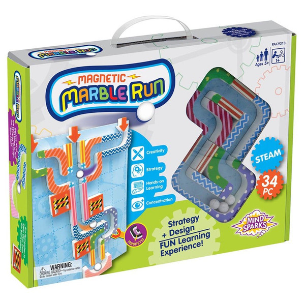 Mind Magnetic Marble Run, Assorted Colors, 9.6"W X 11.2"H Magnetic Board, 34 Pieces PACAC9313