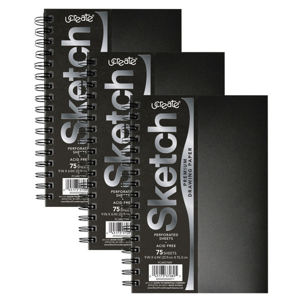 Ucreate Poly Cover Sketch Book, Heavyweight, 9" X 6", 75 Sheets, Pack Of 3 PACCAR37089-3