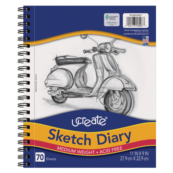 Ucreate Sketch Diary, Medium Weight, 11" X 9", 70 Sheets PACCAR53007