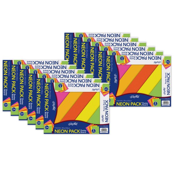 Ucreate Neon Poster Board, 5 Assorted Colors, 11" X 14", 5 Sheets Per Pack, 12 Packs PACMMK04506-12