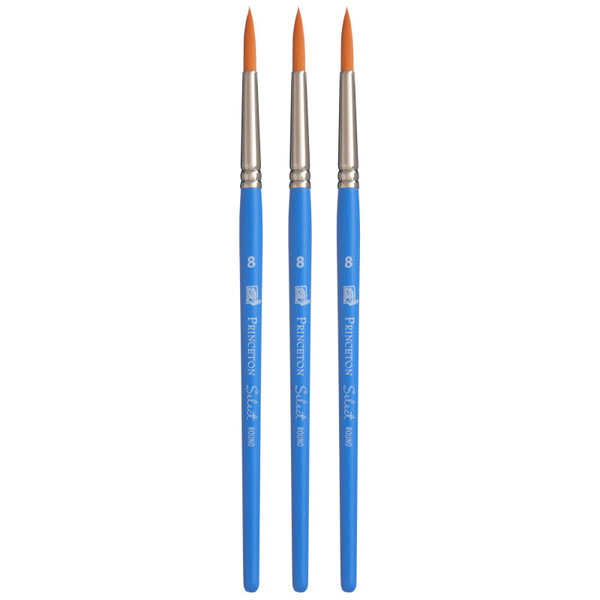 Princeton Select Artiste Round Brush, Synthetic Bristles, Short Handle Mixed Media Paintbrush, Jewel Blue, Size 8, Pack Of 3 PBXP3750R8-3