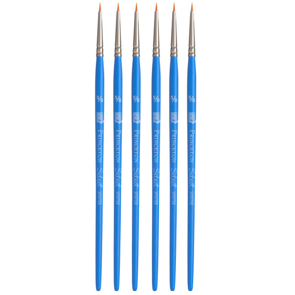 Princeton Select Artiste Spotter Brush, Synthetic Bristles, Short Handle Mixed Media Paintbrush, Jewel Blue, Size 5/0, Pack Of 6 PBXP3750SP50-6