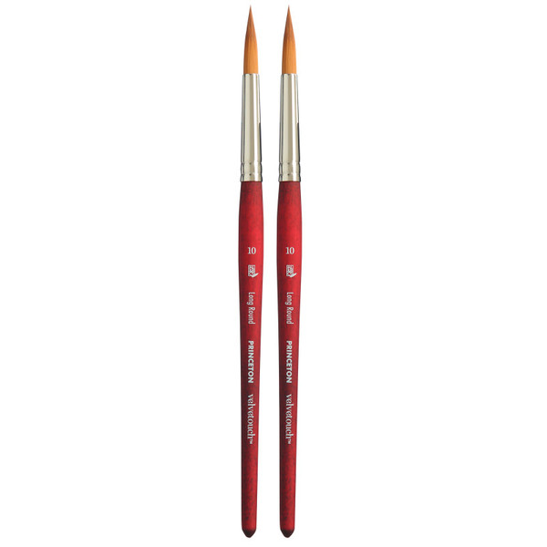 Princeton Velvetouch Long Round Brush, Synthetic Bristles, Short Handle Mixed Media Paintbrush, Scarlet, Size 10, Pack Of 2 PBXP3950LR10-2