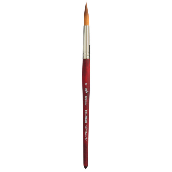 Princeton Velvetouch Long Round Brush, Synthetic Bristles, Short Handle Mixed Media Paintbrush, Scarlet, Size 12, 1 Count PBXP3950LR12