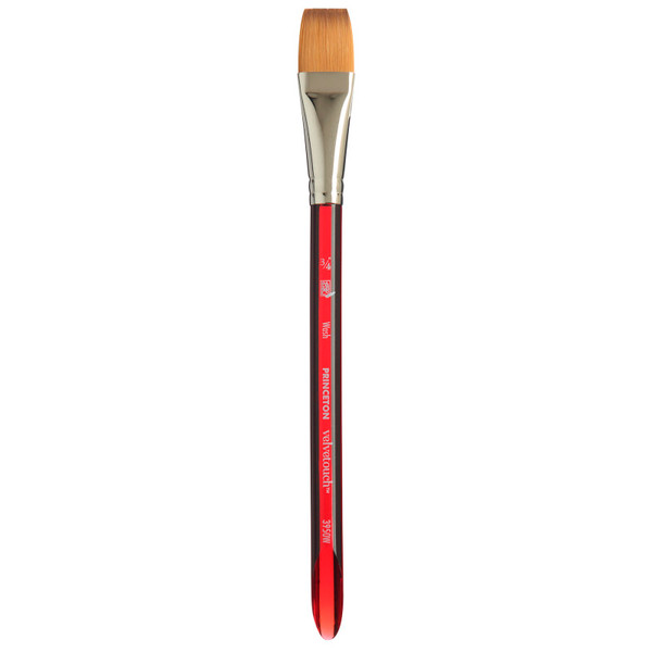 Princeton Velvetouch Wash Brush, Synthetic Bristles, Short Handle Mixed Media Paintbrush, Scarlet, Size 3/4 Inch, 1 Count PBXP3950W075