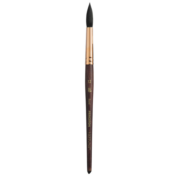 Princeton Neptune Round Brush, Synthetic Bristles, Short Handle Watercolor Paintbrush, Dark Wood, Size 12, 1 Count PBXP4750R12
