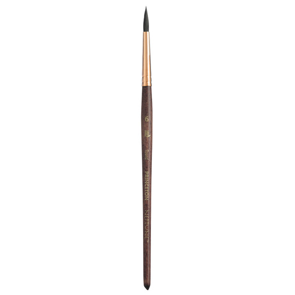 Princeton Neptune Round Brush, Synthetic Bristles, Short Handle Watercolor Paintbrush, Dark Wood, Size 6, 1 Count PBXP4750R6