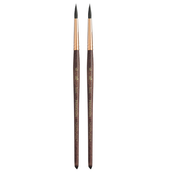 Princeton Neptune Round Brush, Synthetic Bristles, Short Handle Watercolor Paintbrush, Dark Wood, Size 6, Pack Of 2 PBXP4750R6-2