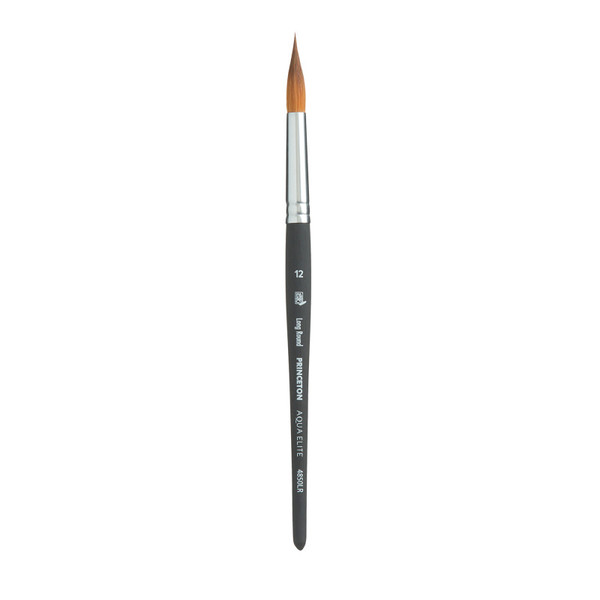 Princeton Aqua Elite Long Round Brush, Synthetic Bristles, Short Handle Watercolor Paintbrush, Matte Black, Size 12, 1 Count PBXP4850LR12
