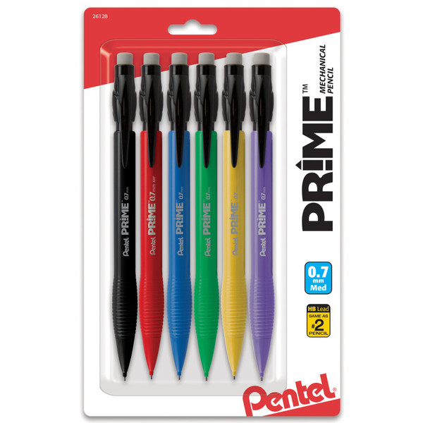 Pentel Prime Mechanical Pencil (0.7Mm) Assorted Barrel Colors, 6-Pack PENAX7BP6M