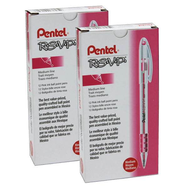Pentel R.S.V.P. Ballpoint Pen, Medium Point, Pink, Pack Of 24 PENBK91P-24