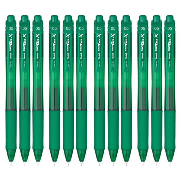 Pentel Energel-X Retractable Liquid Gel Pen, (0.5Mm) Needle Tip, Fine Line, Green Ink, 1 Dozen PENBLN105D