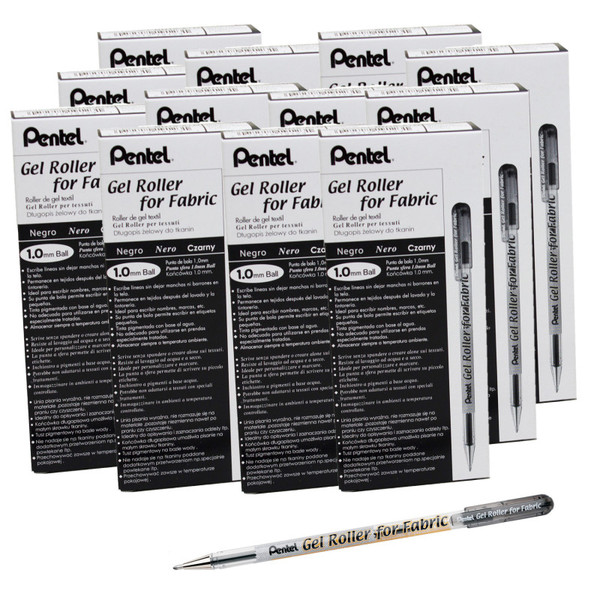 Pentel Gel Roller For Fabric, Black, Pack Of 12 PENBN15A-12