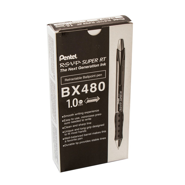 Pentel R.S.V.P. Super Rt Retractable Ballpoint Pen, Black, Pack Of 12 PENBX480A-12
