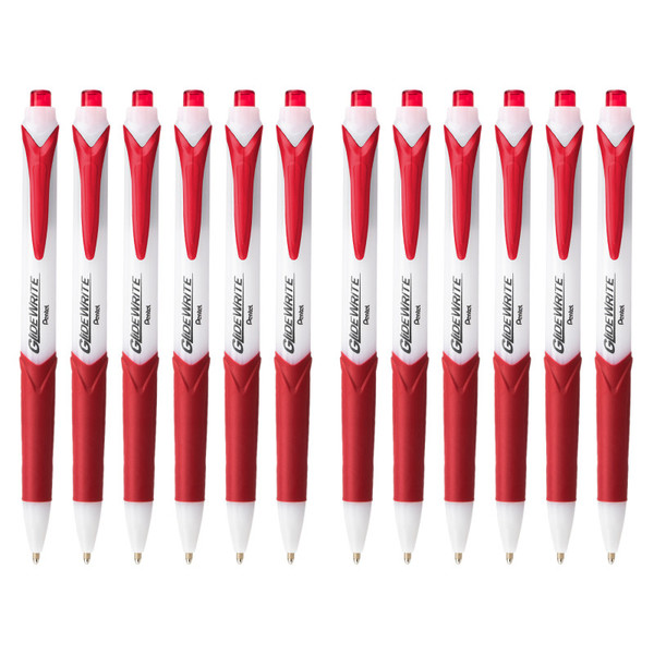 Pentel Glidewrite Ballpoint Pen With Techniflo Ink, (1.0Mm) Medium Line, Red, 1 Dozen PENBX910B