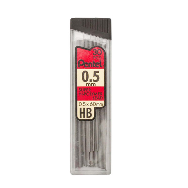 Pentel Hb Super Hi-Polymer Leads, 0.5Mm, Black, 30 Leads PENC25HB