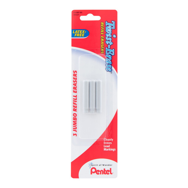 Pentel Refill Eraser For Pentel Twist-Erase Series Pencils, 3 Per Pack, 6 Packs PENE10BPK6