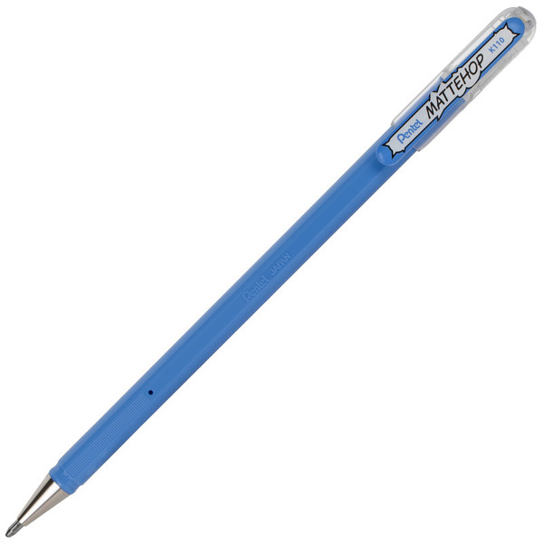 Pentel Hybrid Mattehop Gel Roller, 1.0Mm, Matte Sky Blue Ink, Pack Of 12 PENK110VS