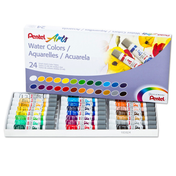 Pentel Water Colors, Set Of 24 Tubes PENWFRS24
