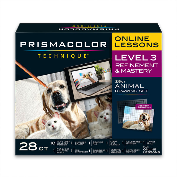 Prismacolor Technique, Art Supplies And Digital Art Lessons, Animal Drawings Set, Level 3, Dog, Cat & Pet Lesson, 28 Count PSM2154393