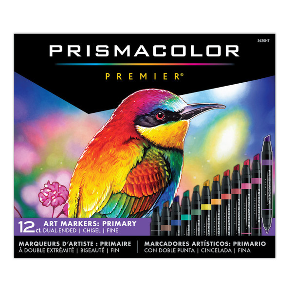 Prismacolor Premier Dual-Ended Art Markers, Chisel Tip & Fine Tip, Primary Colors, 12 Count PSM3620HT