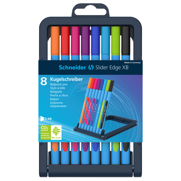 Schneider Slider Edge Xb Ballpoint Pen, 1.4 Mm, 8 Assorted Ink Colors In Adjustable Case Stand PSY152279