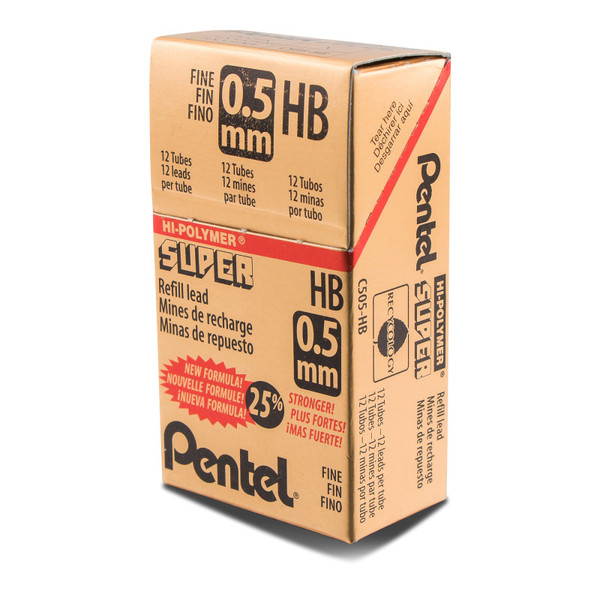 Pentel Super Hi-Polymer Lead Refill (0.5Mm) Fine, Hb, 12 Pieces/Tube, 12 Tubes/Box PTAC505HB