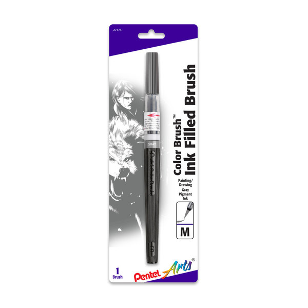Pentel Color Brush With Water-Based Ink, Medium Tip, Gray, 1-Pack PTAGFLBP137