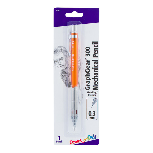 Pentel Graphgear 300 Mechanical Pencil, (0.3Mm) Extra-Fine Line, Orange Barrel, 1 Count PTAPG313TFPABP