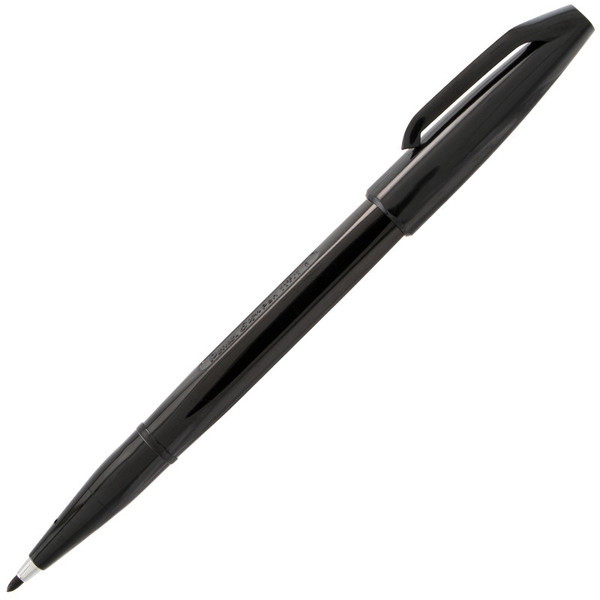 Pentel Sign Pen Fiber-Tipped Pen, Black Ink, Pack Of 12 PTAS520A