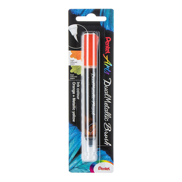 Pentel Dualmetallic Brush, Orange/Metallic Yellow Ink PTAXGFHBPDFX