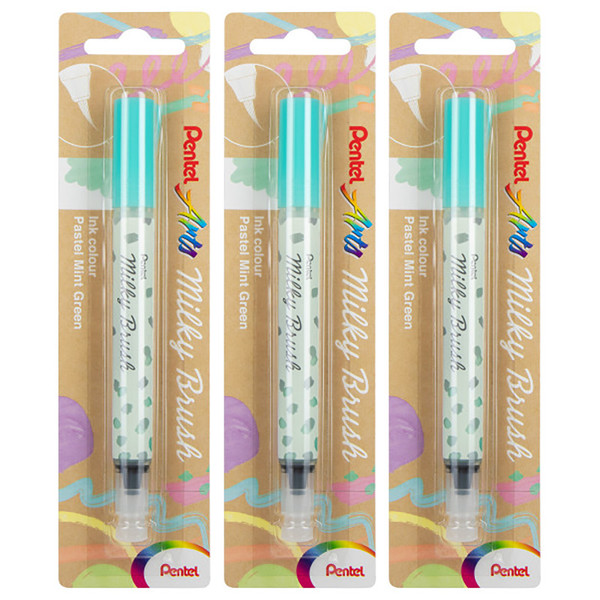 Pentel Milky Brush Pen, Pastel Mint Green Ink, Pack Of 3 PTAXGFHBPPDX-3