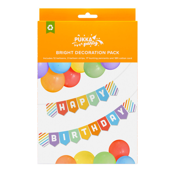 Pukka Bright Happy Birthday Decoration Pack, 32 Pieces PUKPTY635