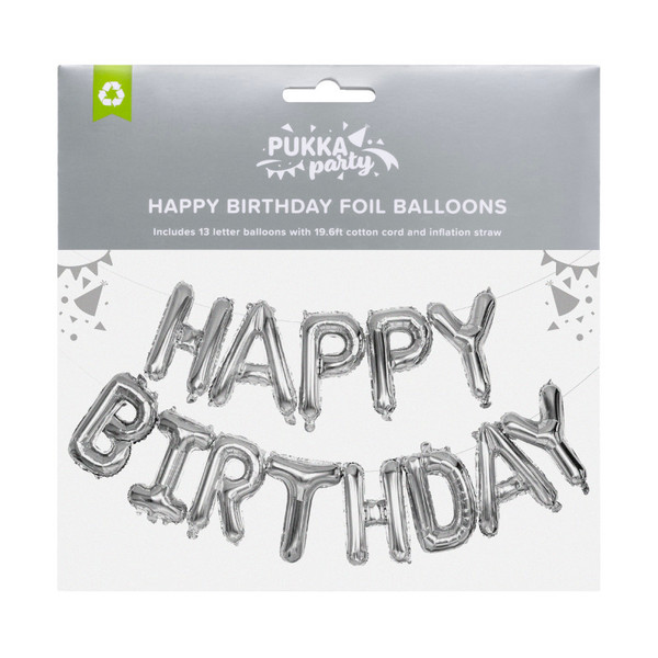Pukka Happy Birthday Foil Balloon Garland, Silver PUKPTY654