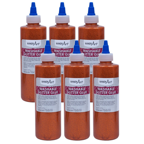 Handy Washable Glitter Glue, 8 Oz., Orange, Pack Of 6 RPC146015-6