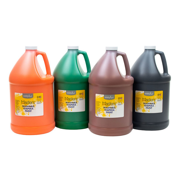 Handy Little Masters Washable Tempera Paint - 4 Gallon Kit, Orange, Green, Brown, Black RPC882788