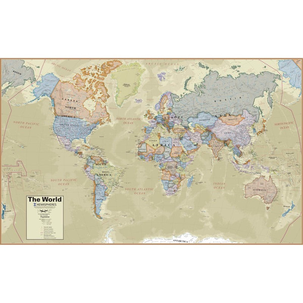 Hemispheres Boardroom Series World Laminated Wall Map RWPHM03