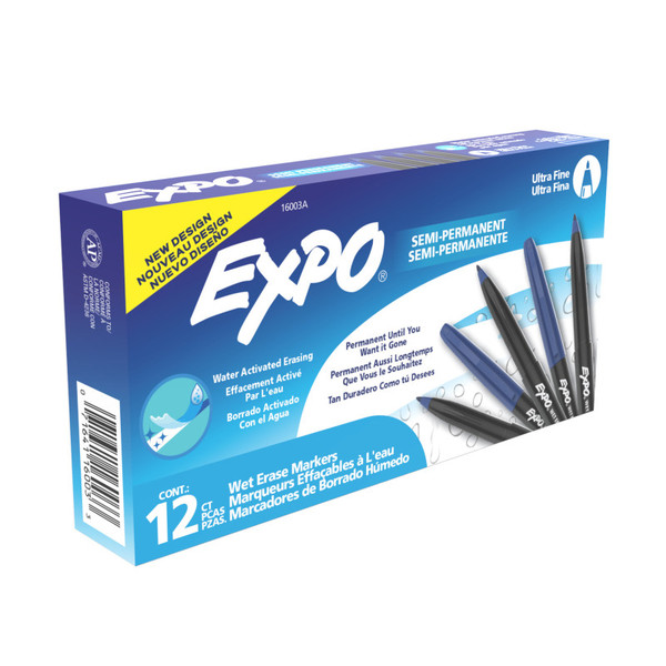 Expo Vis-A-Vis Wet Erase Markers, Ultra Fine Point, Blue, 12 Count SAN16003A