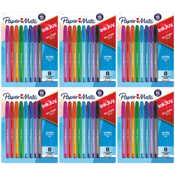 Paper Inkjoy 100St Ballpoint Pens, Medium Point, Assorted Ink, 8 Per Pack, 6 Packs SAN1945932-6
