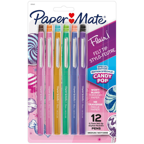 Paper Flair Felt Tip Pens, Medium Point, Candy Pop Pack, 12 Count SAN1979422