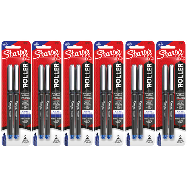 Sharpie Rollerball Pen, Needle Point (0.5Mm), Blue Ink, 2 Per Pack, 6 Packs SAN2093198-6