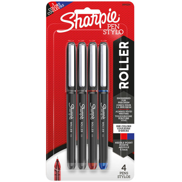 Sharpie Rollerball Pen, Needle Point (0.5Mm) Precision Pen, Assorted Colors, 4 Count SAN2093224