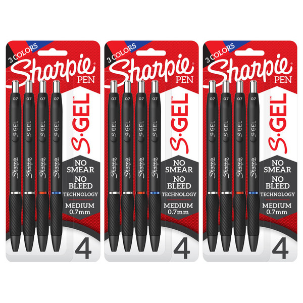 Sharpie S-Gel Gel Pens, Medium Point (0.7Mm), Assorted Colors, 4 Per Pack, 3 Packs SAN2096174-3