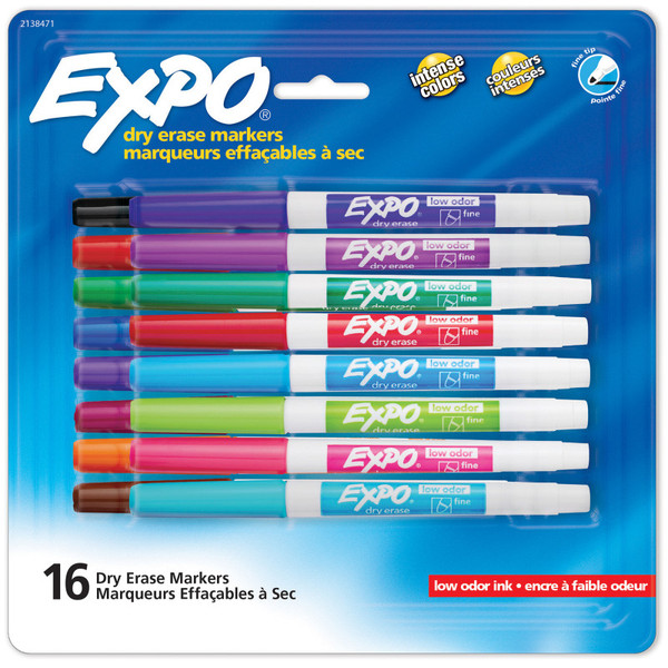 Expo Dry Erase Markers, Whiteboard Markers With Low Odor Ink, Fine Tip, Assorted Vibrant Colors, 16 Count SAN2138471