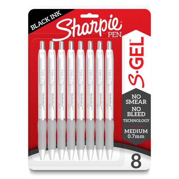 Sharpie S-Gel, Gel Pens, Medium Point (0.7Mm), Pearl White Body, Black Gel Ink Pens, 8 Count SAN2169762