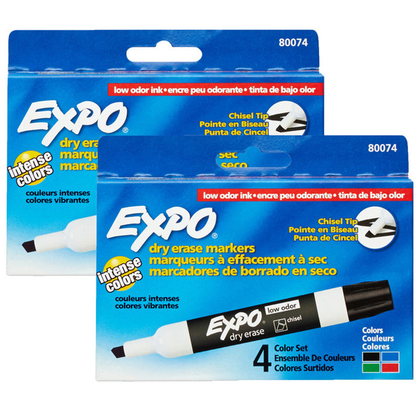 Expo Low Odor Dry Erase Markers, Assorted, 4 Per Pack, 2 Packs SAN80074-2