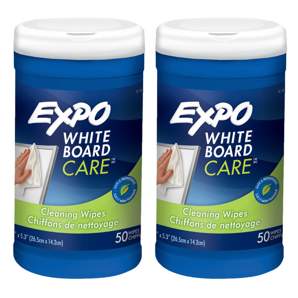 Expo Dry-Erase Board Cleaning Wet Wipes, 50 Per Container, Pack Of 2 SAN81850-2