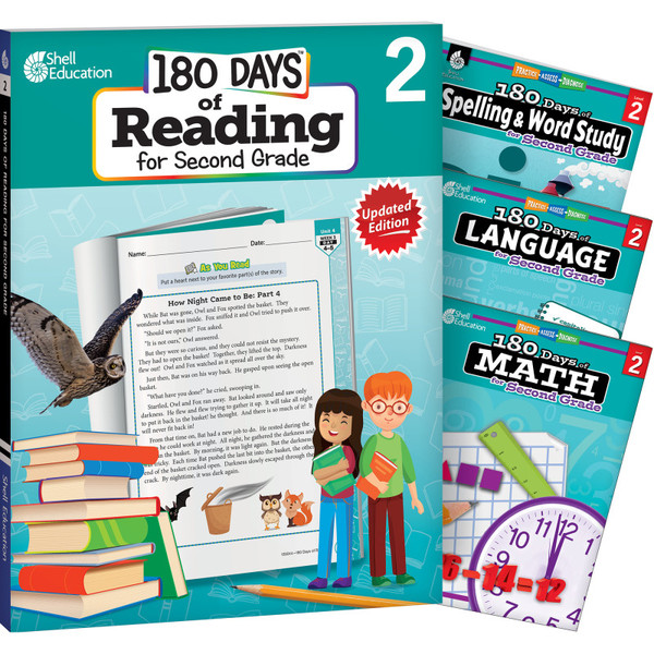 Shell 180 Days Reading, Spelling, Language, & Math Grade 2: 4-Book Set SEP147636