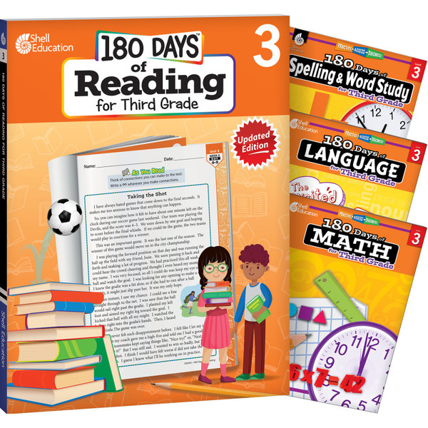 Shell 180 Days Reading, Spelling, Language, & Math Grade 3: 4-Book Set SEP147637